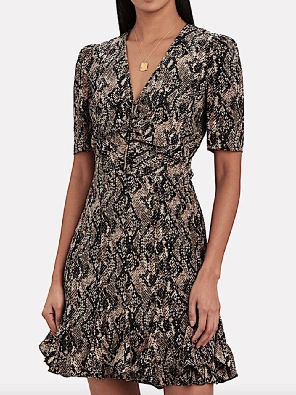 Veronica Beard Ried Snake Print Ruffle Hem 100% Silk Mini Dress Size 6